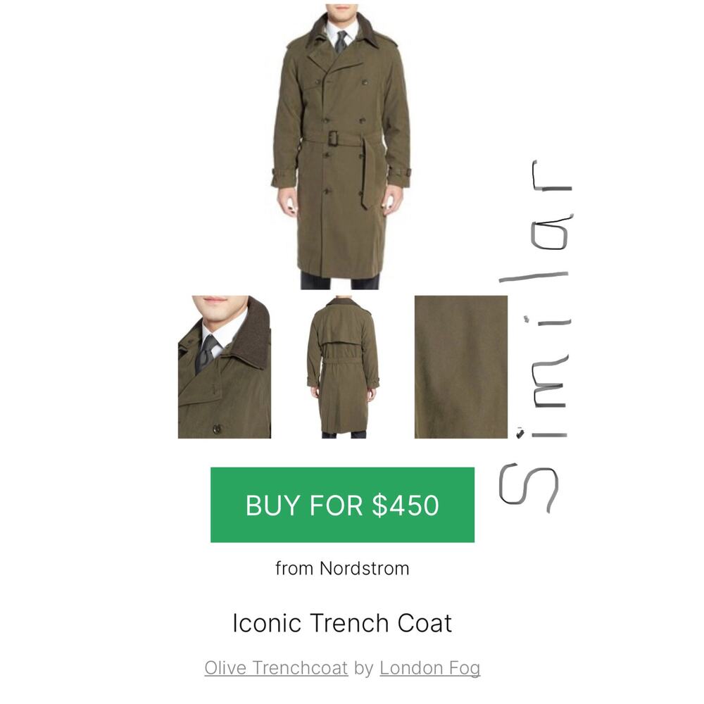 London Fog Mens Trench Coat 44 Reg Olive Green Lined Double Breasted Old Money - Picture 3 of 16